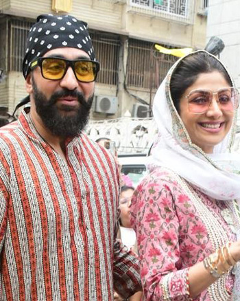 Raj Kundra and Shilpa Shetty snapped outside a Gurudwara