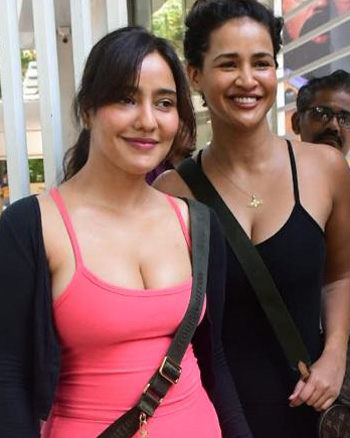 Neha Sharma and Aisha Sharma snapped outside a Pilates studio in Bandra