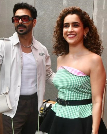 Aparshakti Khurana and Sanya Malhotra snapped at a restaurant in khar