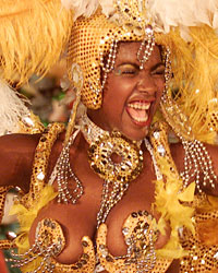 A woman dances a candombe during the 'llamadas' parade in Montevideo