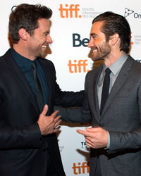 Actors Jake Gyllenhaal and Hugh Jackman arrive for the 'Prisoners' screening at the 38th Toronto International Film Festival in Toronto