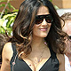 Salma Hayek leaves her hotel by a speedboat during the 68th Venice Film Festival