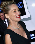 Actress Sharon Stone arrives for the MSNBC after-party at the Italian Embassy, following the annual White House Correspondents' Association dinner