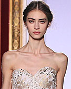 Model Deleeuw presents a creation by Lebanese designer Zuhair Murad as part of his Haute Couture Spring Summer 2013 fashion show in Paris