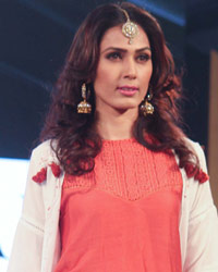 A model walks the ramp during the launch of Liva Creme fabric from Grasim Industries
