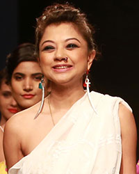 Fashion designer Anupamma Dayal with a model