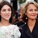 French actress Charlotte Gainsbourg and English-born actress Charlotte Rampling (R) pose during red carpet arrivals for the screening of German-born director Dominik Moll's film 'Lemming' that opens the 58th Festival de Cannes.