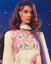 A model walks the ramp during the launch of Liva Creme fabric from Grasim Industries