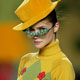 A model displays an outfit by Spanish designer Ruiz de la Prada during the Pasarela Cibeles fashion show in Madrid.