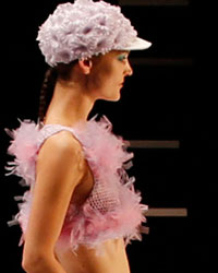 A model presents a creation by designer Selma State as part of her Spring/Summer 2014 collection during Mercedes-Benz Fashion Week in Istanbul