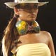 Model displays creation designed by Universidad Autonoma del Caribe during Miami Fashion Week in Florida