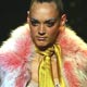 Model presents creation by British designer John during his Fall/Winter 2005/2006 women's collection during Milan Fashion Week.