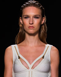 A model presents a creation from the Herve Leger by Max Azria Spring/Summer 2014 collection during New York Fashion Week