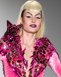 A model presents a creation of The Blonds during New York Fashion Week in New York