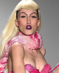 A model presents a creation of The Blonds during New York Fashion Week in New York