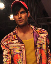 A model displays the creation of Pakistani fashion designers Rizwan Beyg