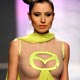 A model displays a creation by Ukrainian designer Bublik during fashion week in Kiev