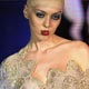 A model displays a creation by Ukrainian designer Oleksiy Zalevsky during fashion week in Kiev