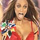 Tyra Banks makes a face on runway during the Victoria's Secret Fashion Show in New York.