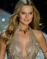 Model Toni Garrn presents a creation during the annual Victoria's Secret Fashion Show in New York