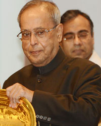 Dr. Karan Singh, Pranab Mukherjee and Mohammad Hamid Ansari