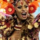 A reveler of the Caprichosos samba school dances at the Sambadrome stadium in Rio de Janeiro