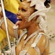 Reveler of Unidos da Tijuca samba school performs during second night of Carnival parades at Sambadrome in Rio de Janeiro