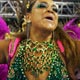 Drum queen of the Mangueira samba school, Preta Gil, parades during Carnival in Rio de Janeiro