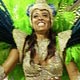 Reveller of Rocinha samba school performs atop float during Rio de Janeiro's Carnival parade in Sambadrome