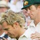 Australia's Warne is applauded by his team mates during the trophy ceremony after England won the Ashes series in London.