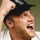 Flintoff celebrates regaining the Ashes after the final day of the fifth test of the Ashes series in London.