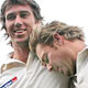 McGrath and Warne leave the field during the final day of the fifth test of the Ashes series in London.