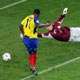 Delgado scores his second goal past Boruc in Gelsenkirchen