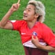 Lee Chun-soo celebrates after scoring their first goal in Frankfurt