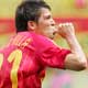 David Villa celebrates his goal against Ukraine during the Group H World Cup 2006 soccer match in Leipzig