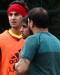 Ranbir Kapoor, Arjun Kapoor and others auring Football practice session at Khar