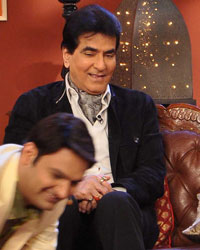 Jeetendra and Tusshar Kapoor on the sets of Comedy Nights With Kapil, in Mumbai