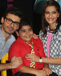 Sonam Kapoor and Fawad Khan with Sadhil Kapoor on the sets of Disney Channel's Captain Tiao