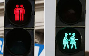 Vienna traffic signals go red, green, gay, lesbian and straight