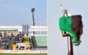 Banned from Football Stadium, fan hires crane to watch his team play