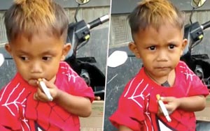 Two-Year-Old Smokes 40 Cigarettes a Day And His Parents Don't Have the Heart to Stop Him