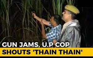 After pistol jams, cop shouts 'Thain Thain' to scare criminals during live encounter