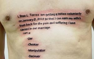 Cheating Man Tries to 'Earn Back Wife's Trust' with Horrendous Chest Tattoo