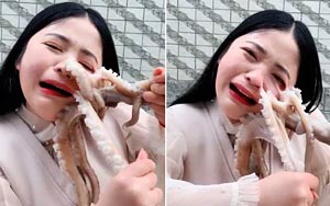 Blogger Tries To Eat Octopus Alive, It Latches Onto Her And Fights Back