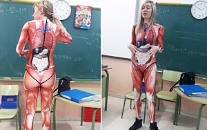 School teacher rocks anatomy chart bodysuit to make learning fun