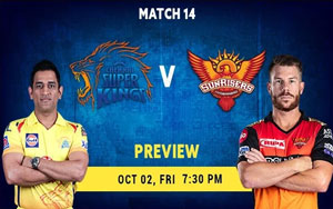 IPL 2020 - Match No. 14 - Sunrisers Hyderabad vs Chennai Super Kings - Preview and Predictions