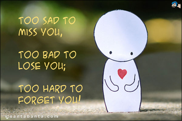 Too bad to lose you;<br />
Too hard to forget you;<br />
Too sad to miss you!