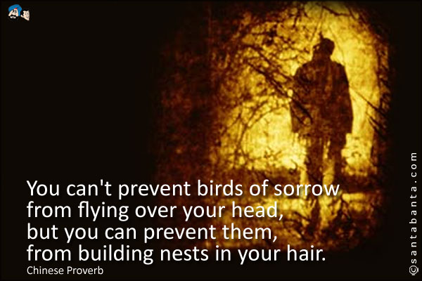 You can't prevent birds of sorrow from flying over your head,
but you can prevent them from building nests in your hair.