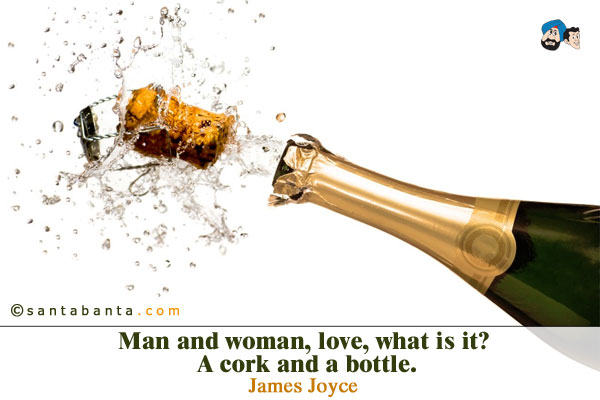 Man and woman, love, what is it? A cork and a bottle.<br />
Ulysses