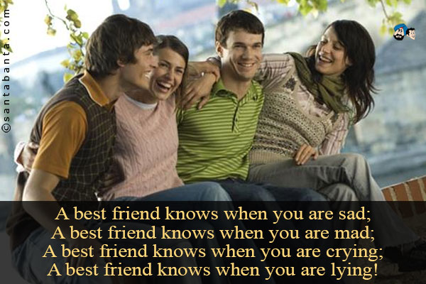 A best friend knows when you are sad;<br />
A best friend knows when you are mad;<br />
A best friend knows when you are crying;<br />
A best friend knows when you are lying!